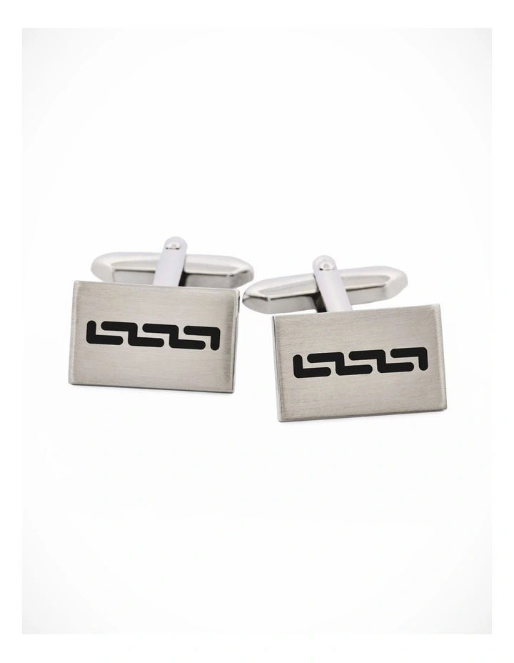Rhodium Black Enamel Cufflinks image 2