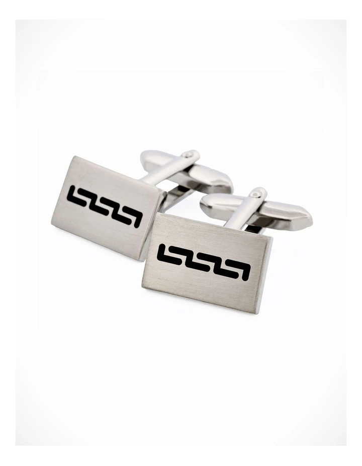 Rhodium Black Enamel Cufflinks image 3