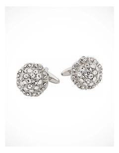 Rhodium Plated Crystal Domed Cufflinks