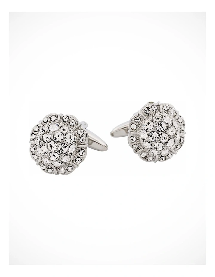 Rhodium Plated Crystal Domed Cufflinks image 1