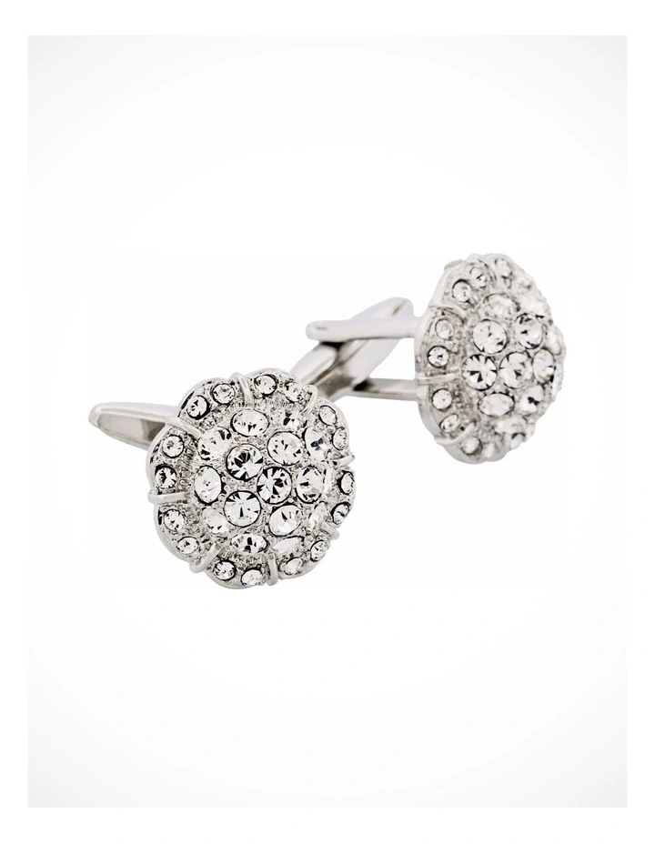 Rhodium Plated Crystal Domed Cufflinks image 2