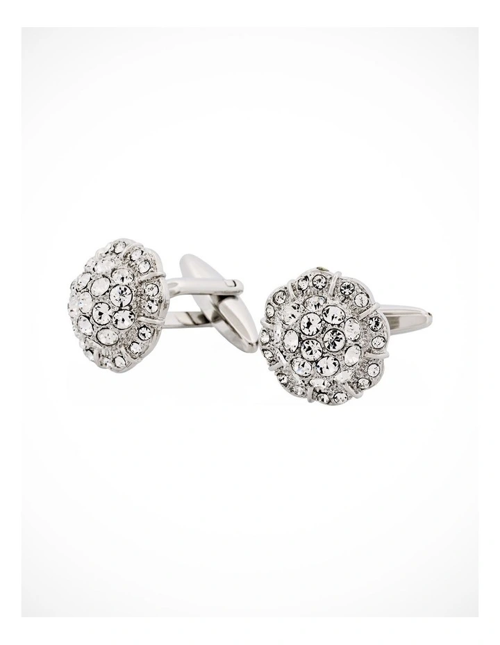 Rhodium Plated Crystal Domed Cufflinks image 3