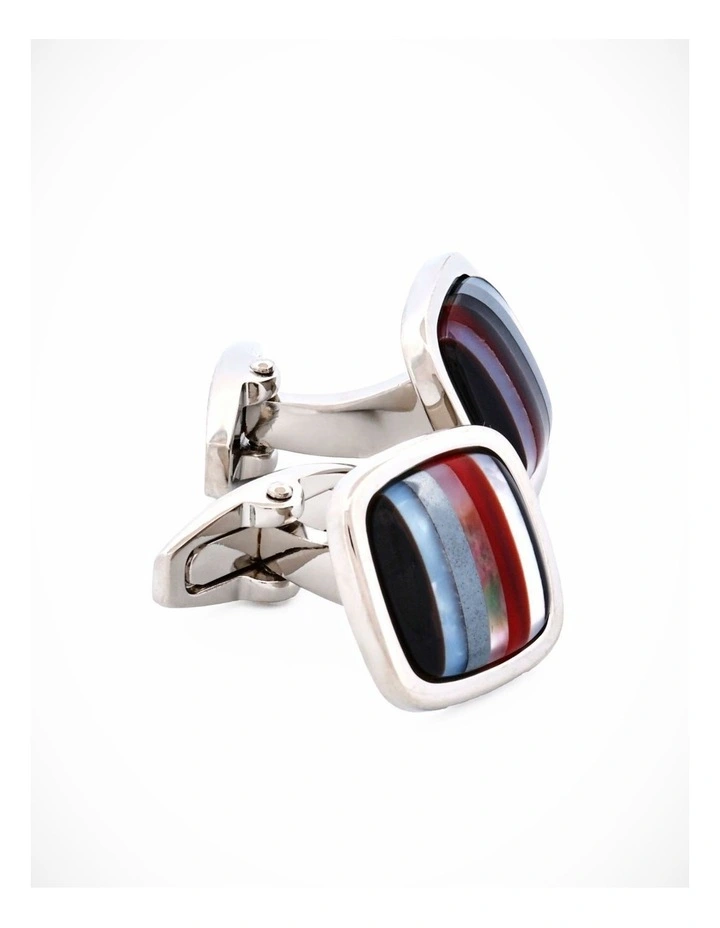 Rhodium Plated with Onyx & Mop & Hemataite & Black Lip Red Glass Cufflinks image 4