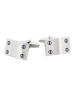 Rhodium Plated Rectangle Cufflinks with Screw Detail