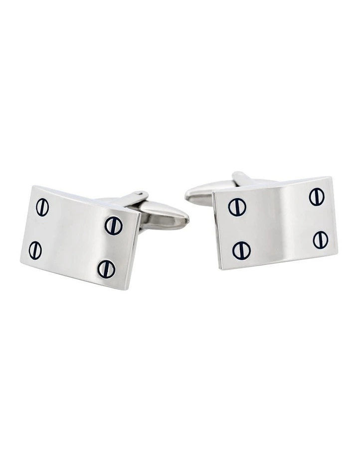 Rhodium Plated Rectangle Cufflinks with Screw Detail image 1