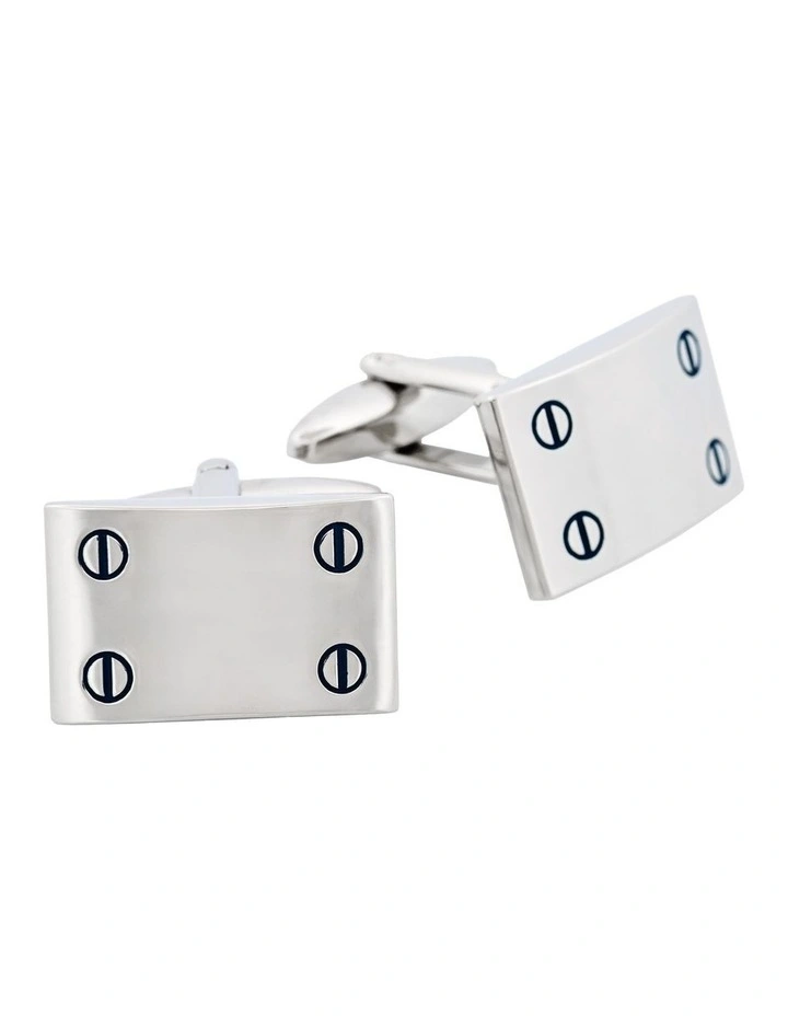 Rhodium Plated Rectangle Cufflinks with Screw Detail image 2