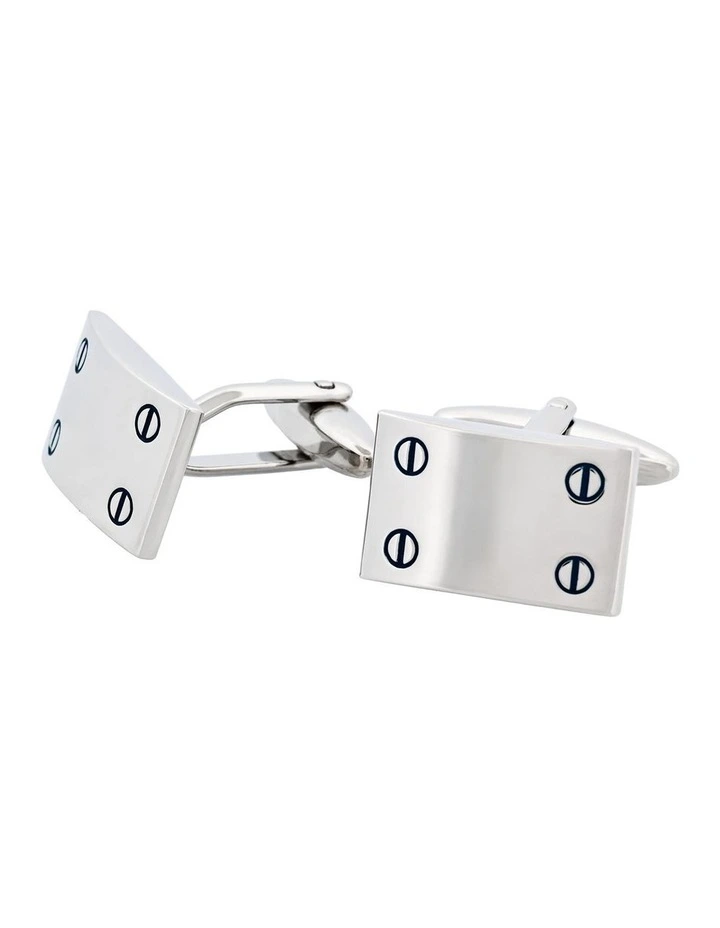 Rhodium Plated Rectangle Cufflinks with Screw Detail image 3