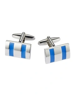 Rhodium Blue Stripe Cufflinks