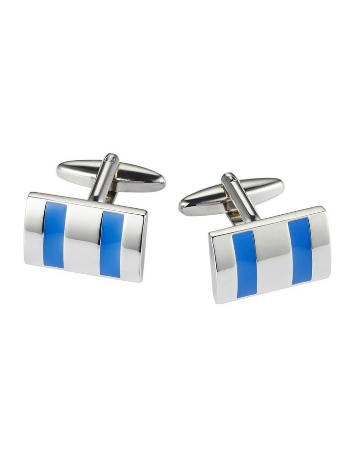 Rhodium Blue Stripe Cufflinks image 1