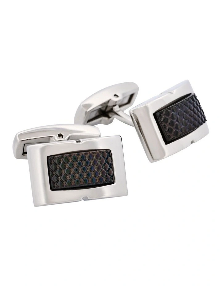 Stainless SteelIon Plated Black Patterned Cufflinks image 2