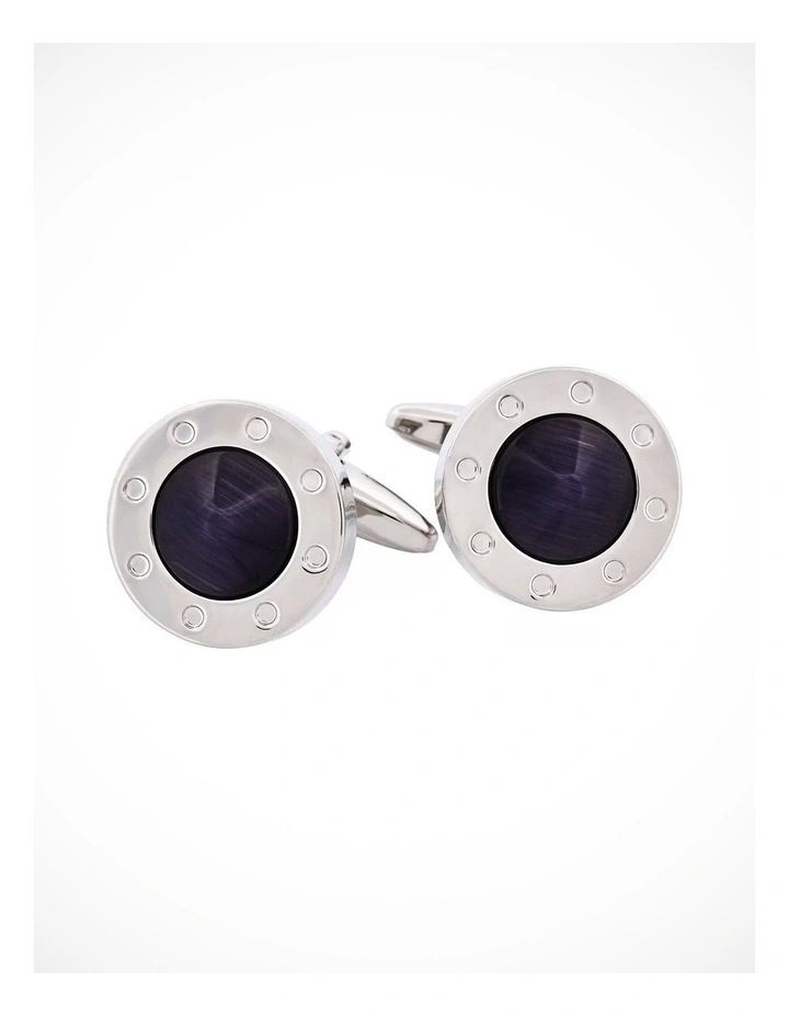 Black Round Cats Eye Cufflinks image 1