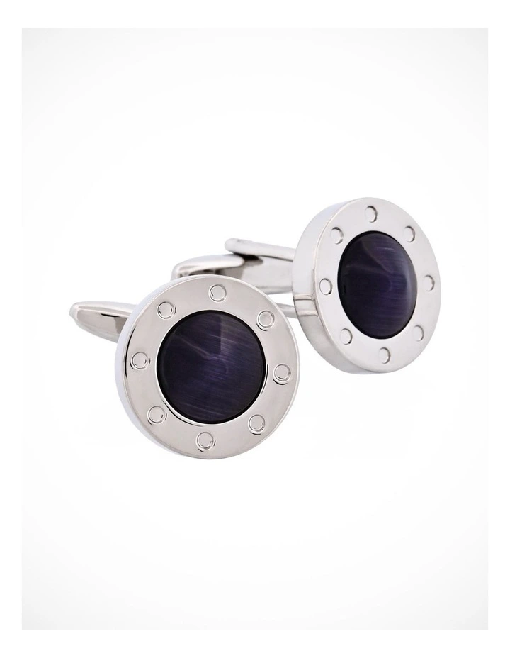 Black Round Cats Eye Cufflinks image 2