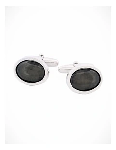 Rhodium Plated Carbon Fibre Oval Cufflinks