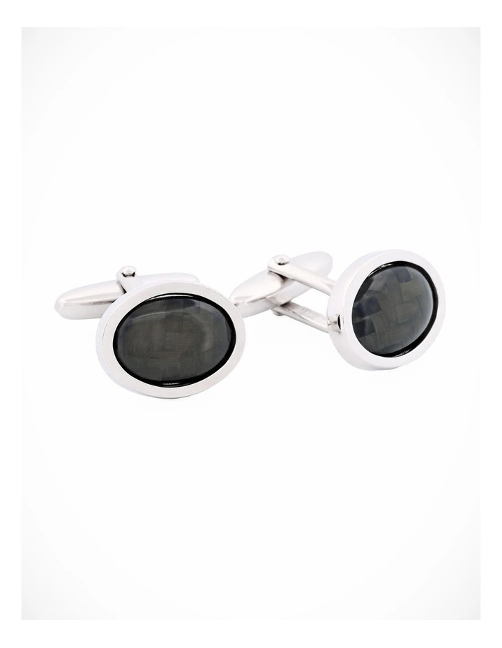 Rhodium Plated Carbon Fibre Oval Cufflinks image 3