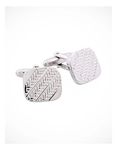 Brushed Rhodium Plated Herringone Patterned Cufflinks