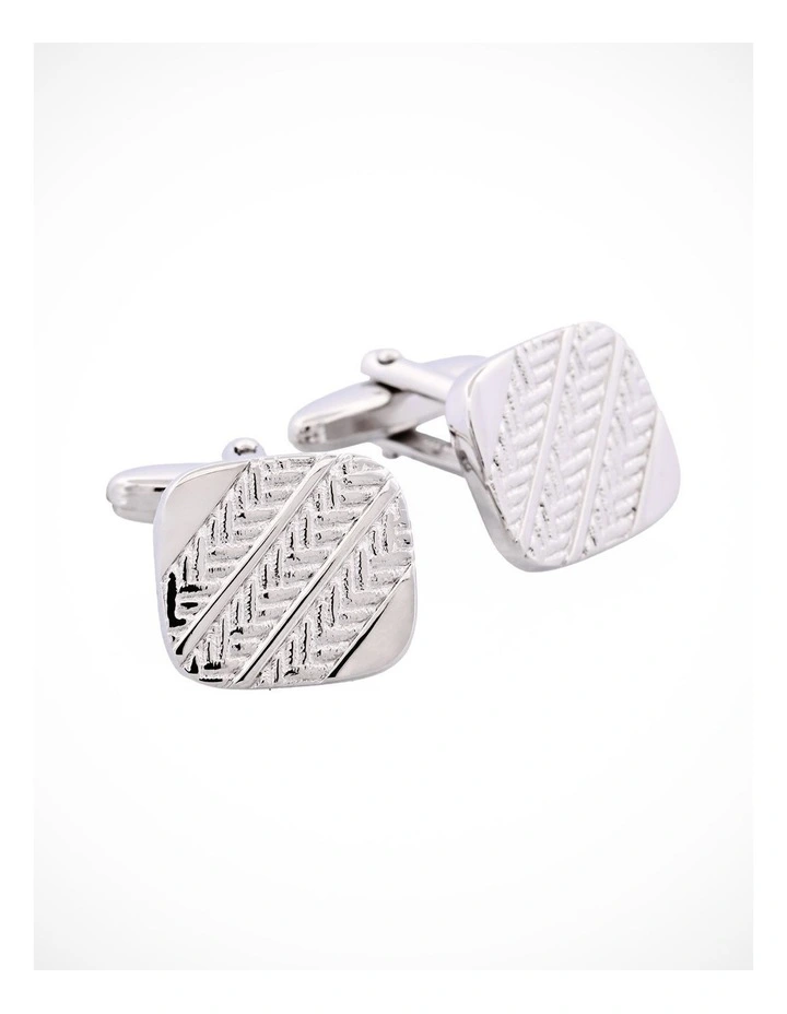 Brushed Rhodium Plated Herringone Patterned Cufflinks image 1