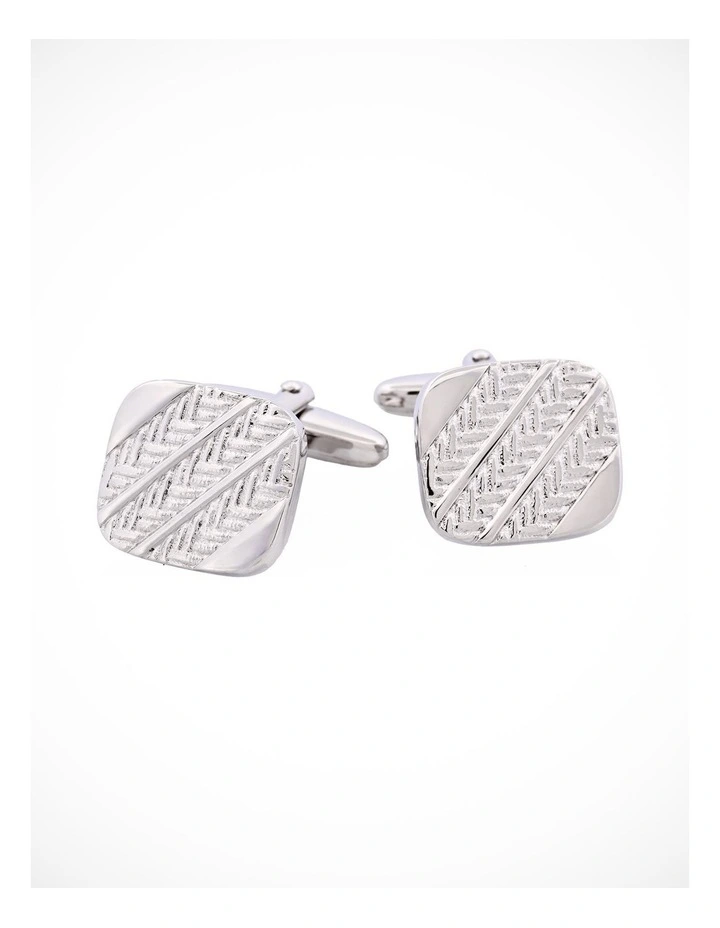 Brushed Rhodium Plated Herringone Patterned Cufflinks image 2