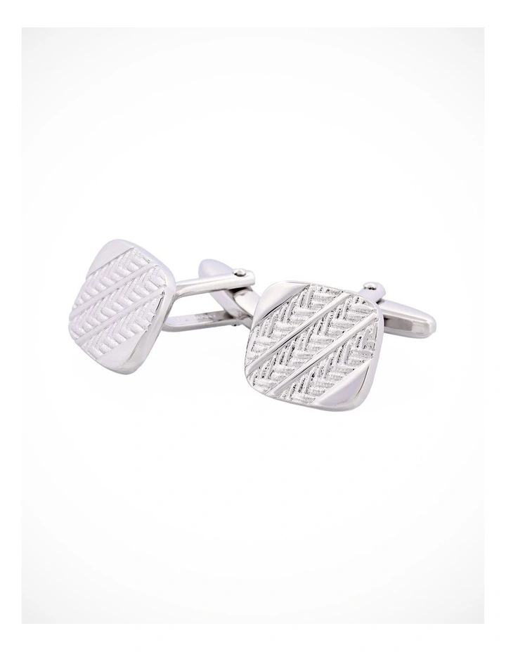 Brushed Rhodium Plated Herringone Patterned Cufflinks image 3