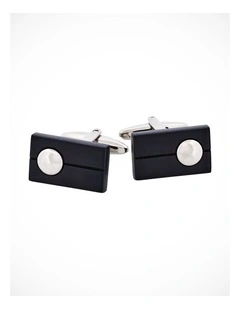 Black & Rhodium Rectangle Cufflinks