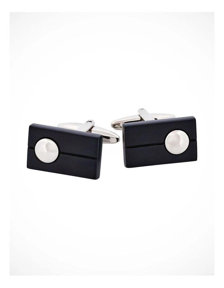 Black & Rhodium Rectangle Cufflinks image 1