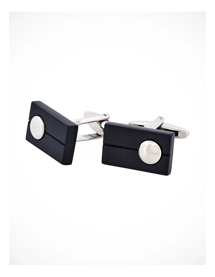 Black & Rhodium Rectangle Cufflinks image 2
