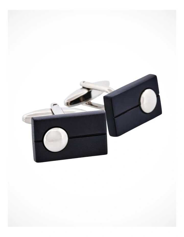 Black & Rhodium Rectangle Cufflinks image 3
