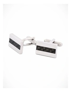Rhodium Plated Rectangle Carbon Fibre Inlay Cufflinks