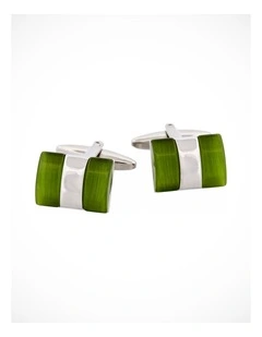 Rhodium Plated Apple Green Cats Eye Cufflinks