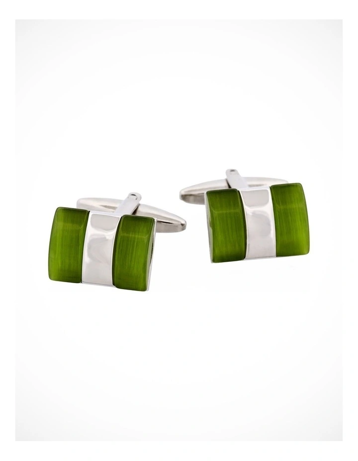 Rhodium Plated Apple Green Cats Eye Cufflinks image 1