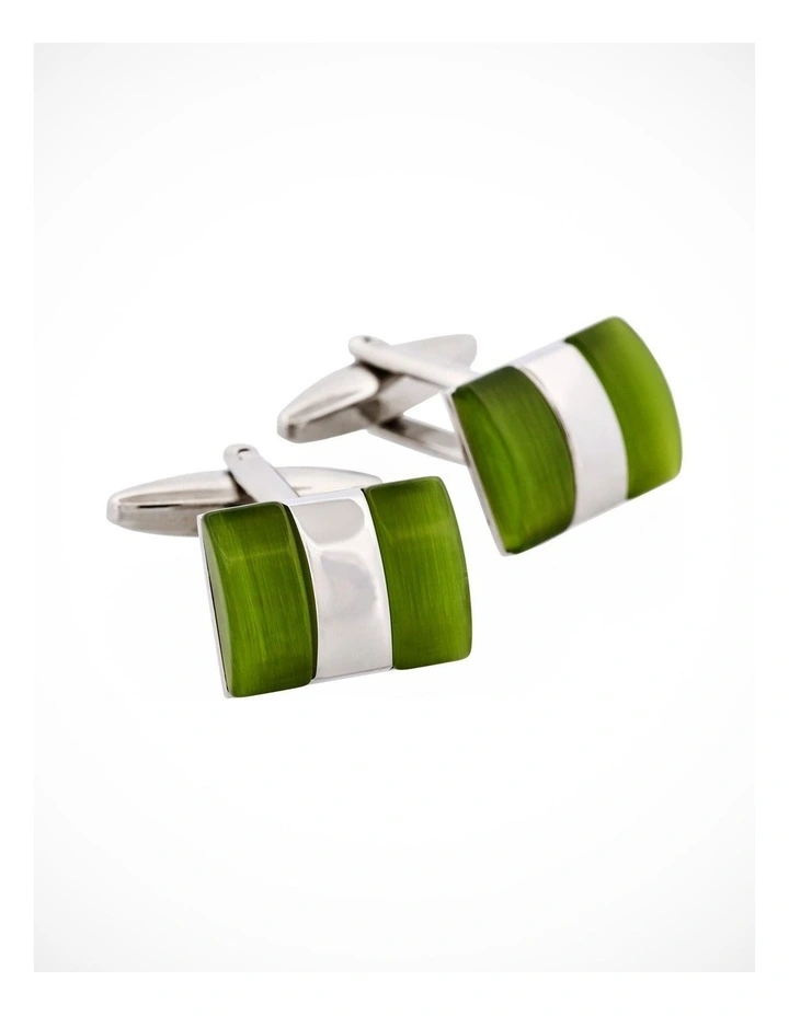 Rhodium Plated Apple Green Cats Eye Cufflinks image 2