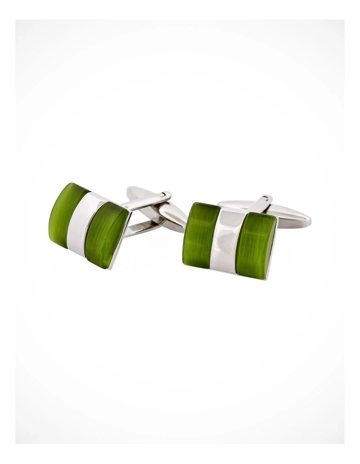 Rhodium Plated Apple Green Cats Eye Cufflinks image 3