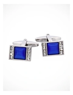 Blue Cats Eye & Crystal Cufflinks