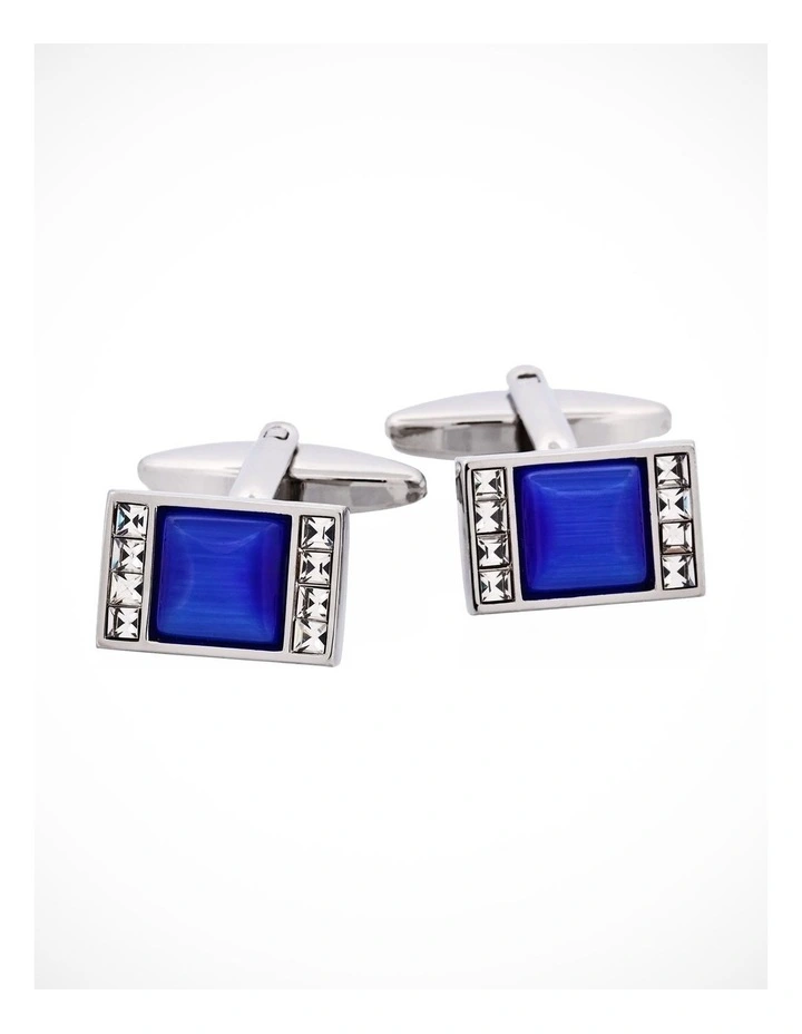 Blue Cats Eye & Crystal Cufflinks image 1