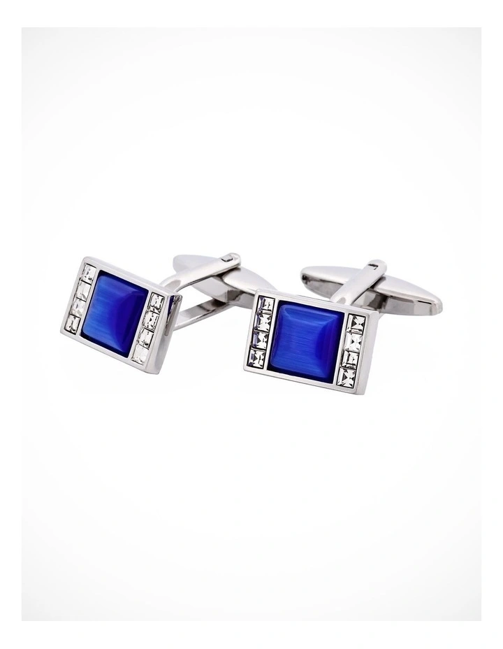 Blue Cats Eye & Crystal Cufflinks image 2