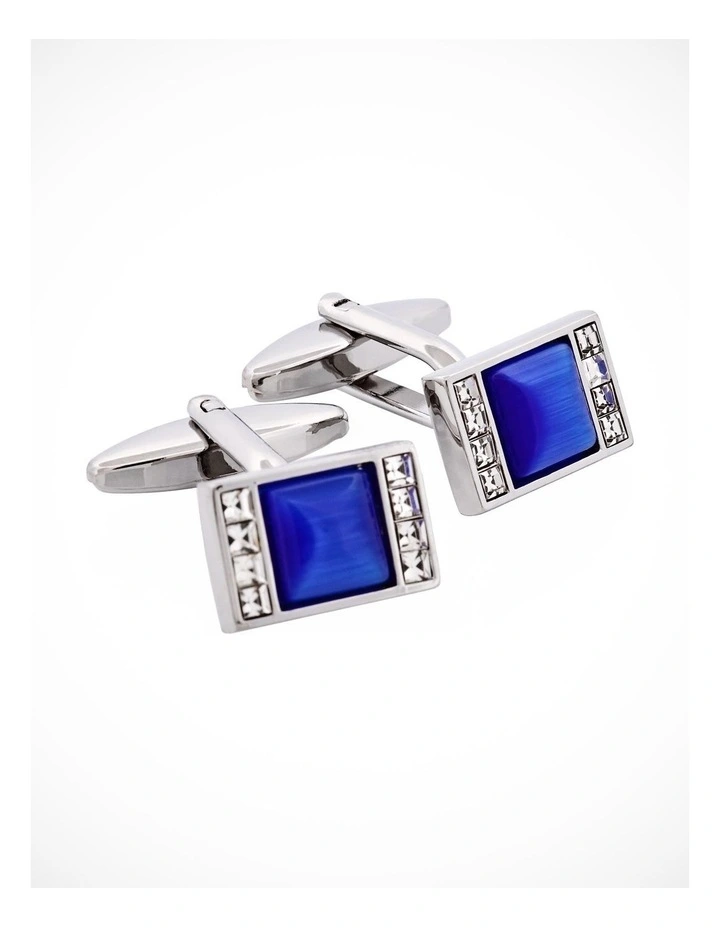 Blue Cats Eye & Crystal Cufflinks image 3