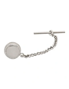 Rhodium Plated & Brushed Centre Tie Tak & Chain