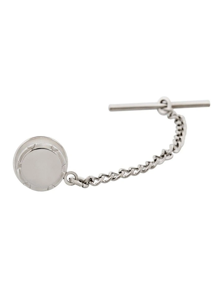 Rhodium Plated & Brushed Centre Tie Tak & Chain image 1