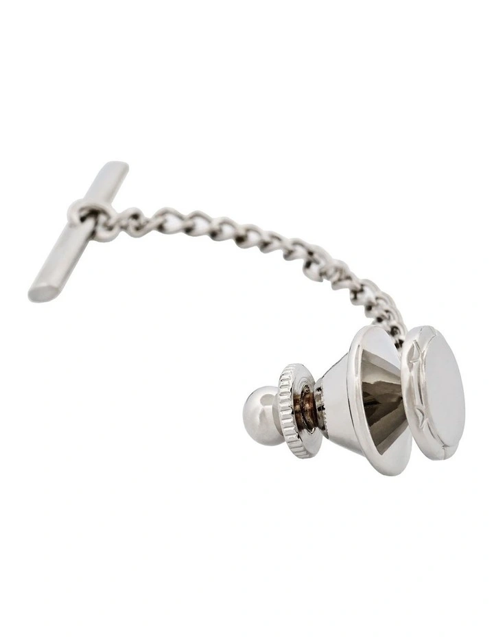 Rhodium Plated & Brushed Centre Tie Tak & Chain image 2