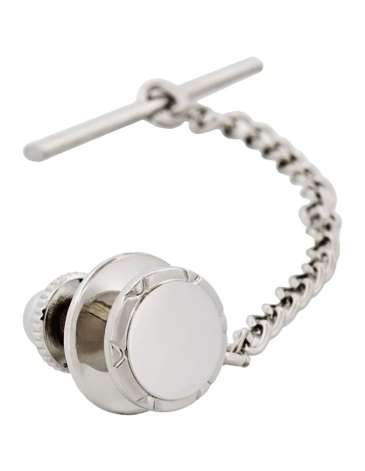 Rhodium Plated & Brushed Centre Tie Tak & Chain image 3