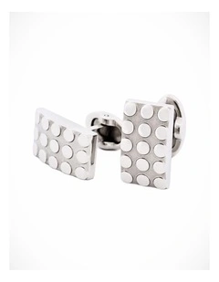 Brushed Curved Face Stainless Steel Studded Cufflinks