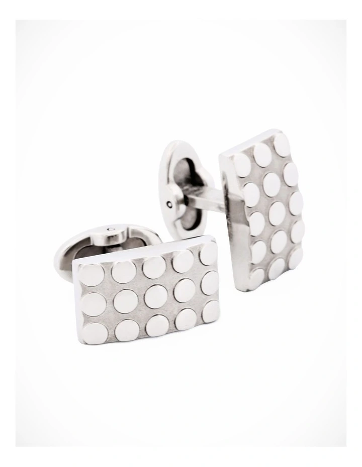 Brushed Curved Face Stainless Steel Studded Cufflinks image 2