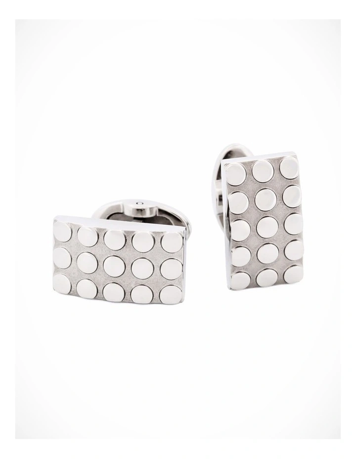 Brushed Curved Face Stainless Steel Studded Cufflinks image 3