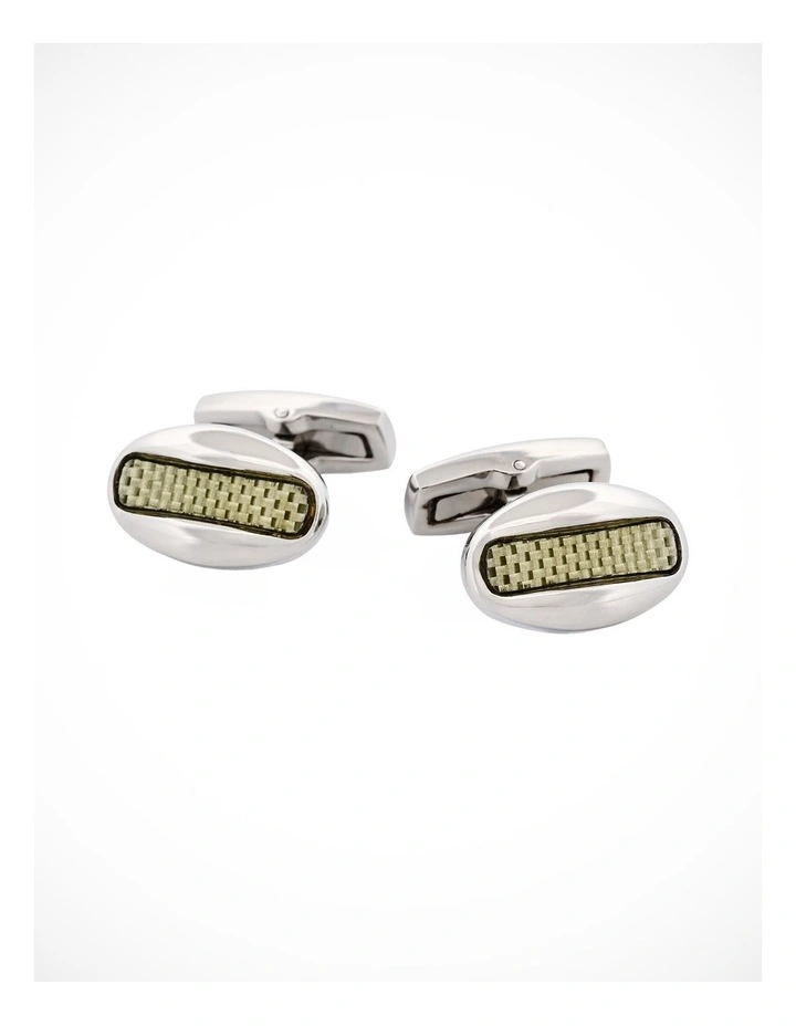 Polished Oval Stainless Steel & Silver Fibreglass Cufflinks image 2