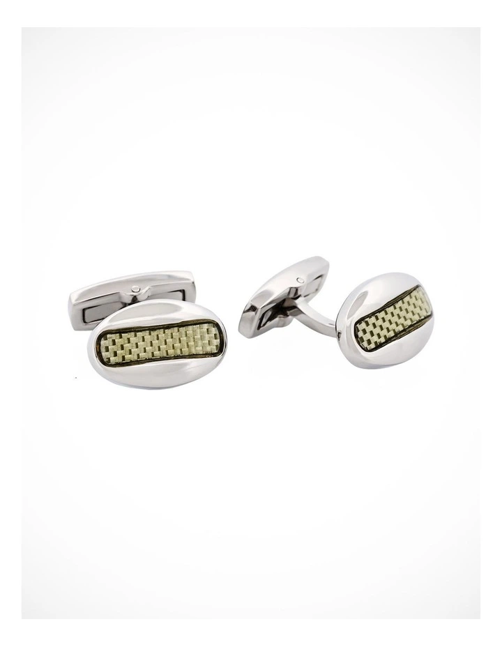 Polished Oval Stainless Steel & Silver Fibreglass Cufflinks image 3