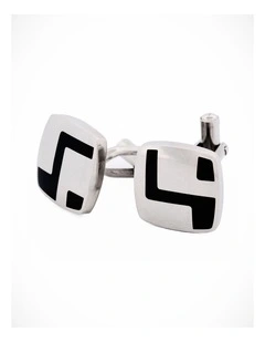 Polished Stainless Steel & Black Enamel Cufflinks