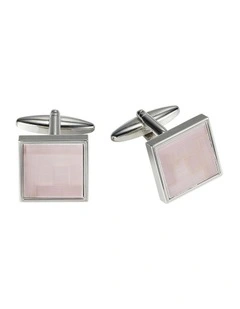 Polished Rhodium Plated Square Cufflinks with Lilac Cats Eye Inlay