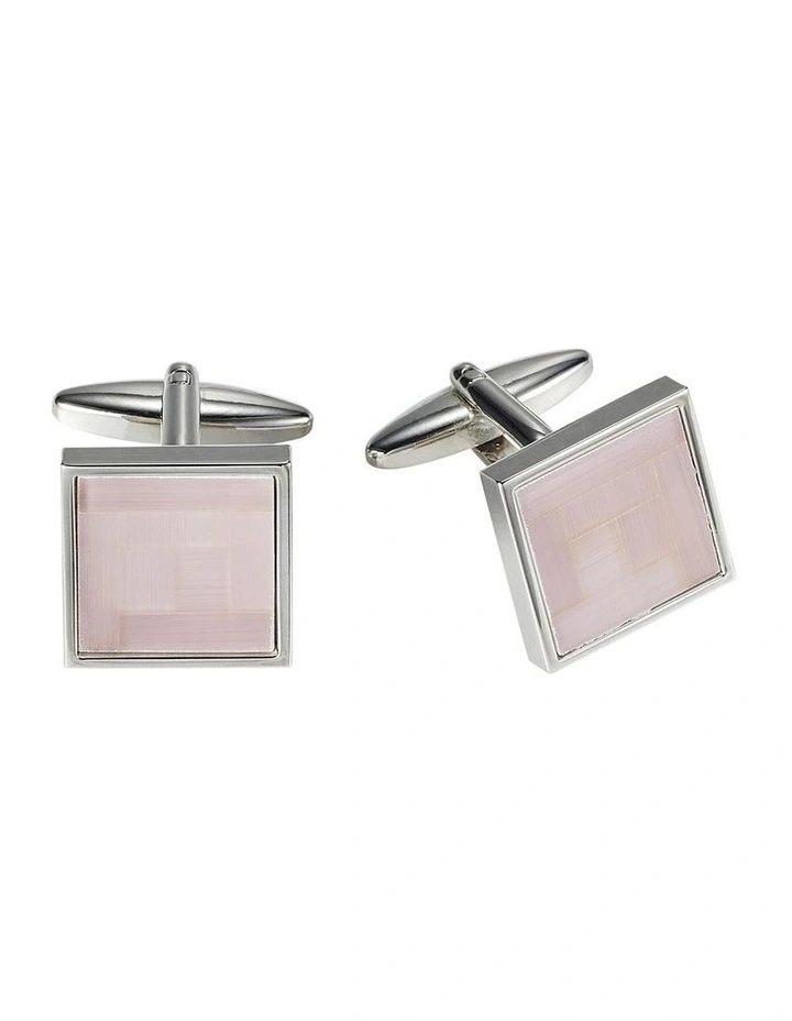 Polished Rhodium Plated Square Cufflinks with Lilac Cats Eye Inlay image 1