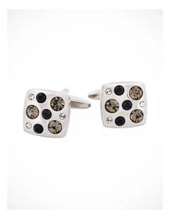 Rhodium & Crystal & Jet Cufflinks