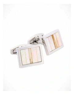 Polished Rhodium Plated Multi Coloured Mother Of Pearl Cufflinks