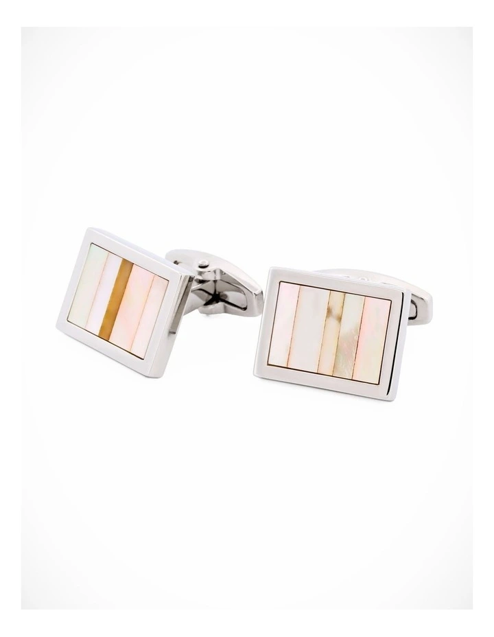 Polished Rhodium Plated Multi Coloured Mother Of Pearl Cufflinks image 2
